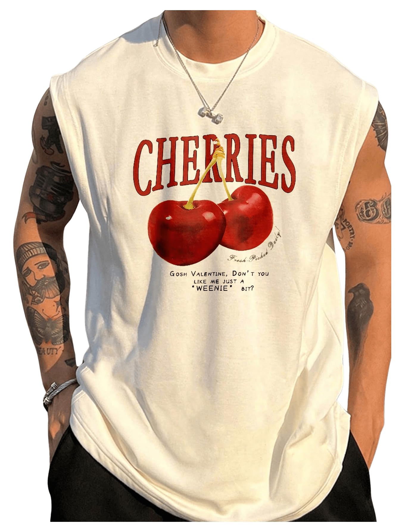 Photo 1 of RoseSeek Men's Crewneck Sleeveless Tank Tops Casual Graphic Vest Top Vintage Summer Tee Shirts Streetwear White X-Large