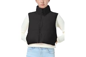 EXARUS Girls Puffer Vest Cropped Puffy Water Resistant with Pockets Lightweight Outerwear Vests Warm Sleeveless 6-14Y