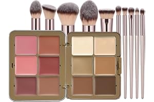 Makeup Cream Contour Palette, 12 Colours Concearler Full Coverage & Makeup Brush Set Contour Concearler Palette Contouring Fa