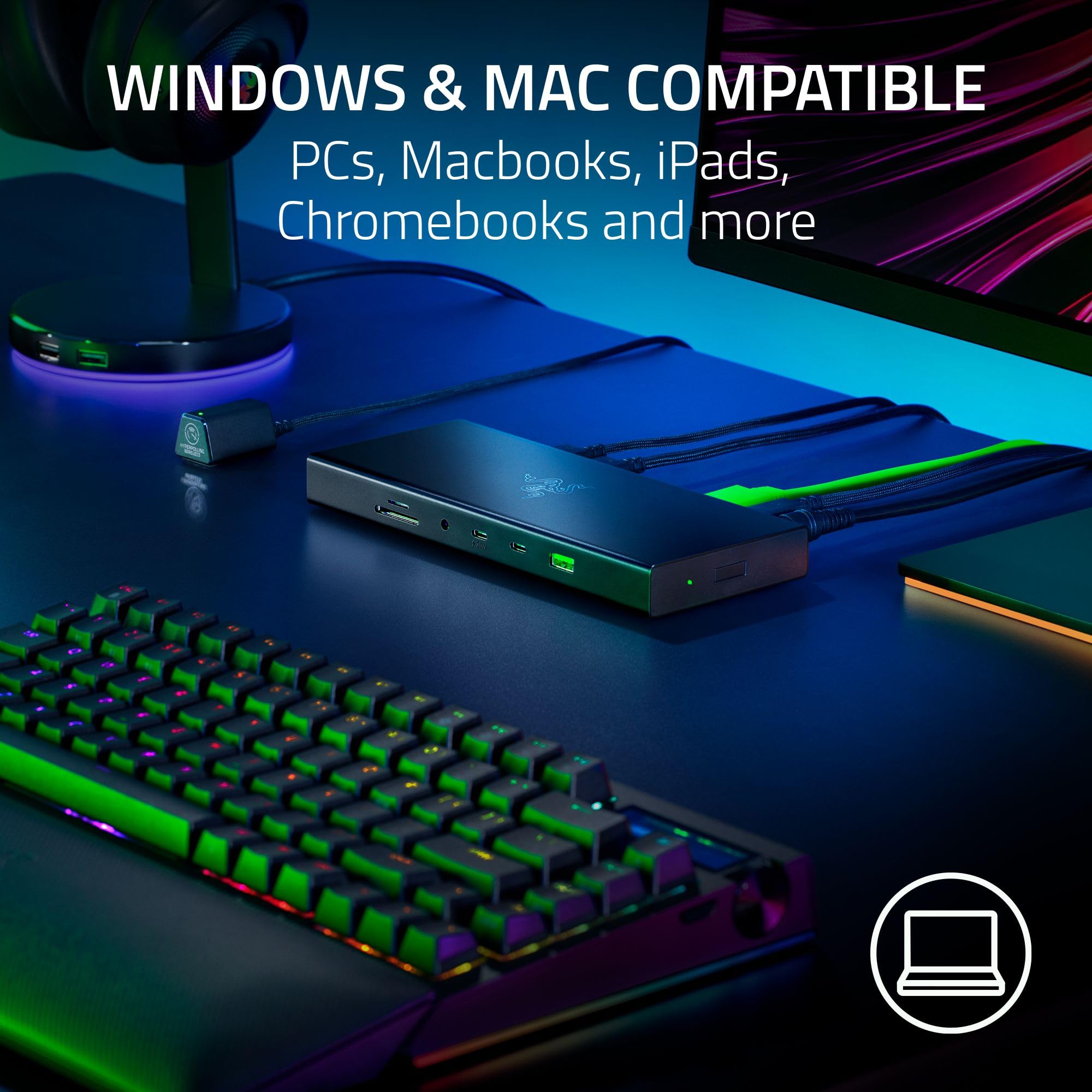 Razer USB 4 Dock: 14 Ports (Type C, Type A, HDMI, DP, Ethernet, SD, 3.5mm) - Dual Monitor Up to 4K 120 Hz - Laptop & Phone Fast Charge - Durable Lightweight Casing - Windows & Mac Compatible - Black