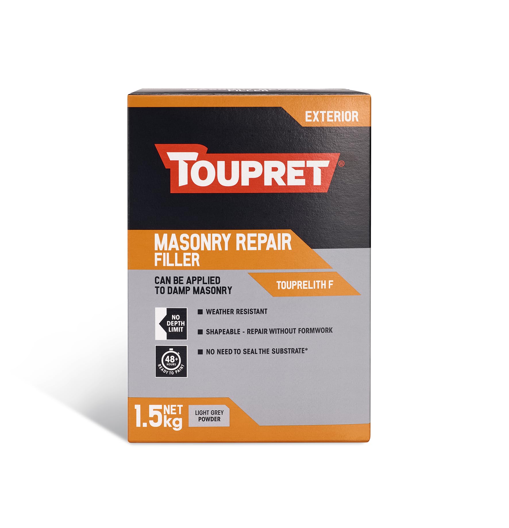 Toupret Masonry Repair Filler - Weather-Resistant Powder Filler for Exterior & Damp Masonry - No Shrink, Shapeable Deep Fills - Paint-Ready in 48‑72 hours - Cement-Based Repair Powder - 1.5kg