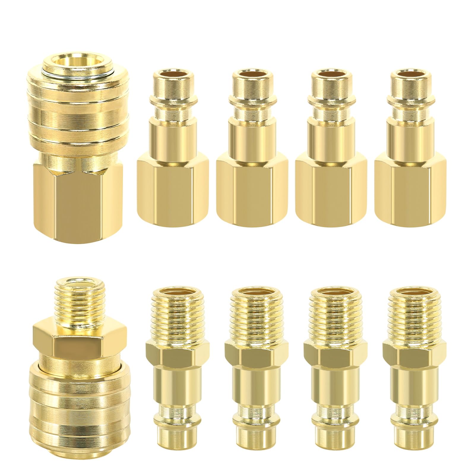 10-Pcs air Line Connectors 1/4" BSP Couplings and Plug Kit for Compressor Fittings