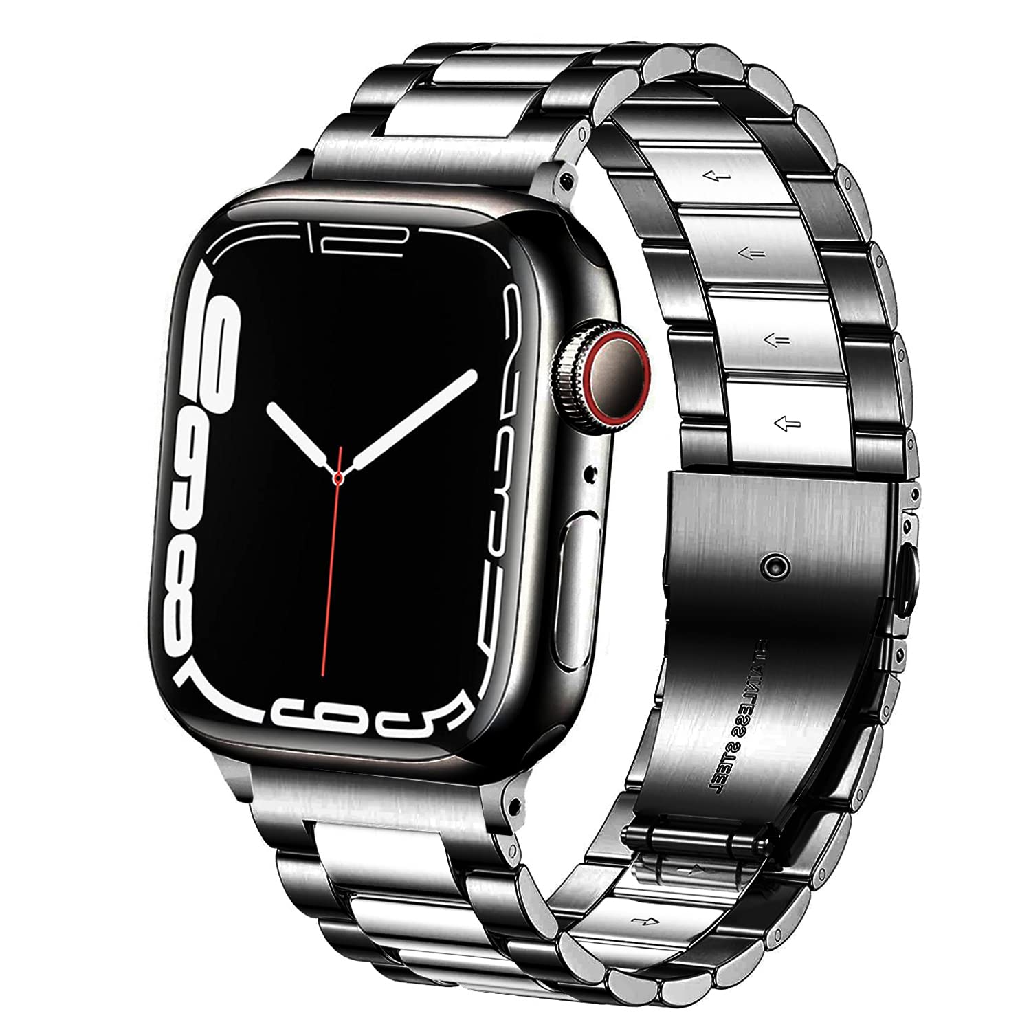 DEALELE Strap Compatible with iWatch 42mm 44mm 45mm 46mm 49mm, Solid Stainless Steel Metal Replacement Bands for Apple Watch Series 10/9 / 8/7 / 6/5 / 4/3 / Ultra/SE Women Men, Black-silver — image 1