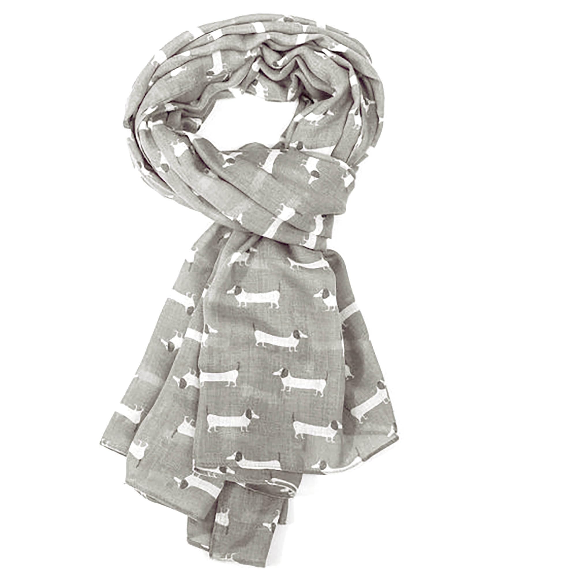GFM® Women's Dachshund Dogs Print Scarf -DG-95- Light Grey- (PSCF-FLD-DG-95-HLBHKL)