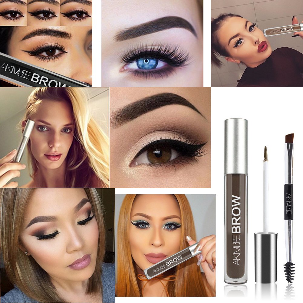 Waterproof Eyebrow Pen, WeChip Semi Permanent Eyebrow Gel Fast Dry Waterproof Anti-sweat Long Lasting Double-ended Pen Eye Makeup (# Black-Brown)