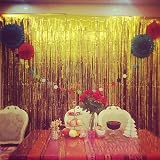 HONGCI 3 Pack Glitter Gold Tinsel Curtain 1m x 2m Foil Backdrop view 6