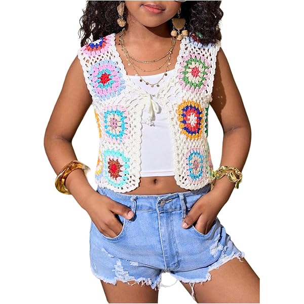GORGLITTER Women’s Crochet Tank Top – Sleeveless, Button-Down, Hollow-Out Knit Vest - View #5