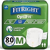 FitRight Adult Diapers, Ultra Heavy Absorbency, M (Waist Size 32in-44in), 80 Count, OptiFit Incontinence Briefs for Men and Women, Disposable, Moisture-Wicking, Leak Protection,