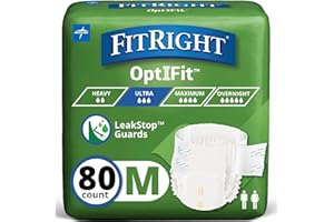 FitRight Adult Diapers, Ultra Heavy Absorbency, M (Waist Size 32in-44in), 80 Count, OptiFit Incontinence Briefs for Men and Women, Disposable, Moisture-Wicking, Leak Protection,