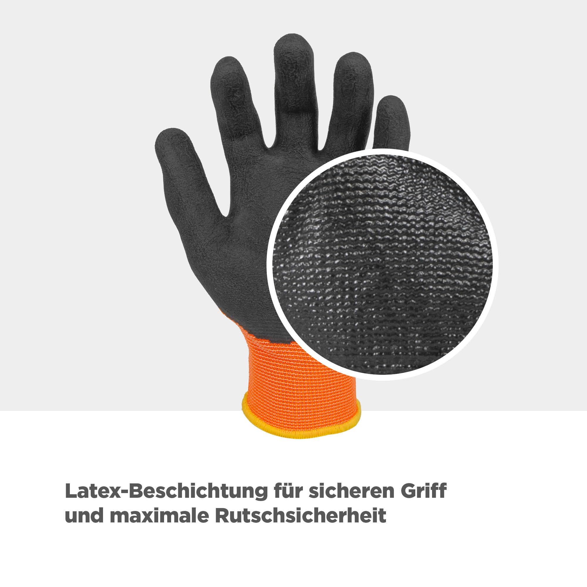 blizz-z Arbeitshandschuhe| Latex-Feinstrick (12 Paar) Größe 8-11 | orange/grau | rutschfest | EN388 (1121X) (Größe 8 / M) 3