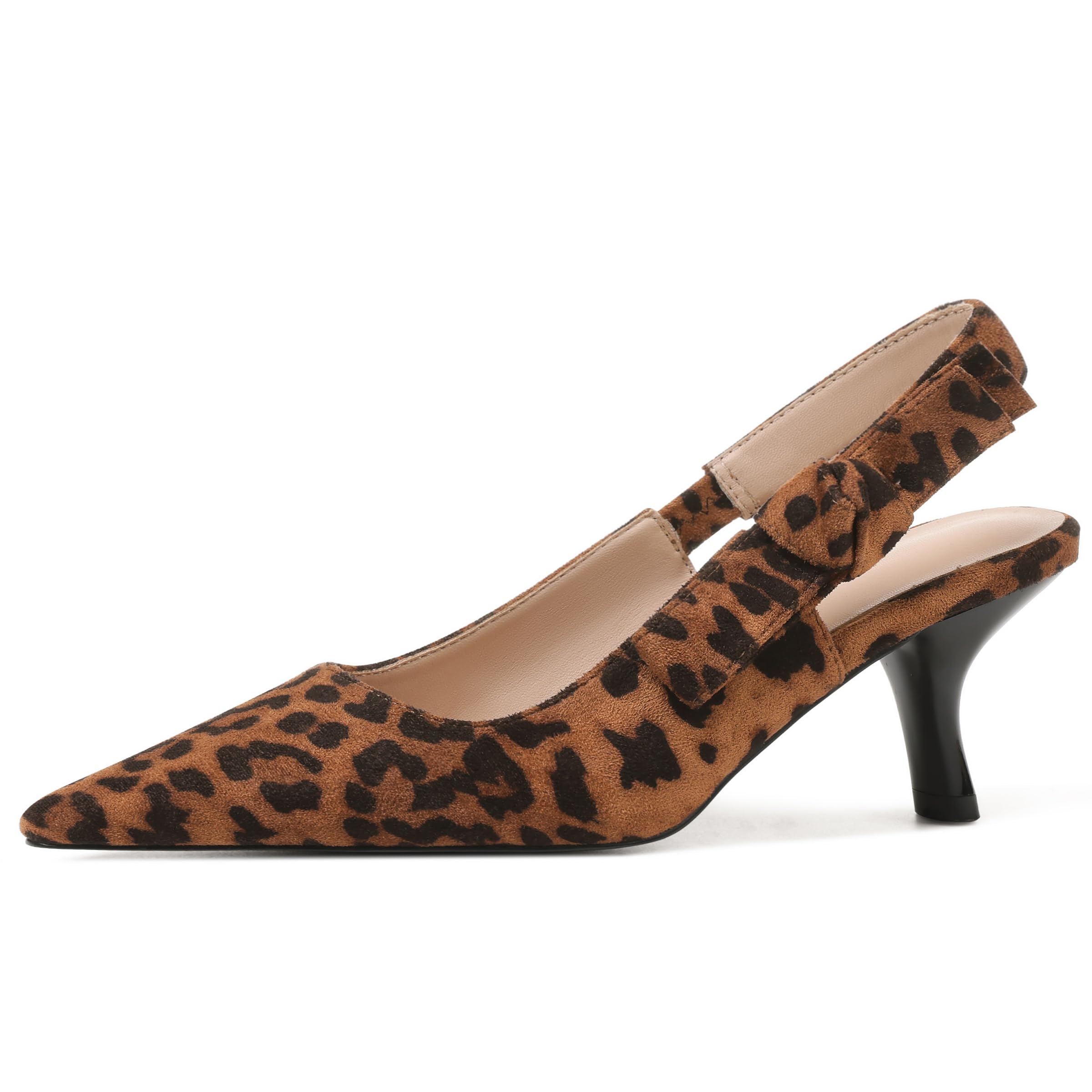 Photo 1 of (USED/FAIR) (7.5) Erocalli Women's Bow Kitten Heel Slingback Pointed Closed Toe Low Heels Dressy Elegant Wedding Leopard Pumps Shoes