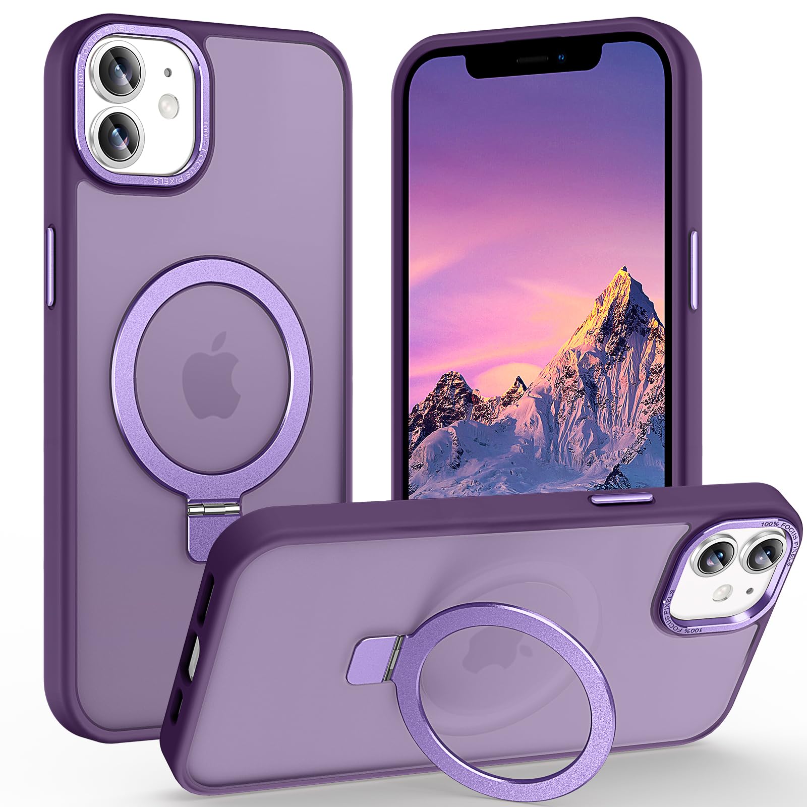 Photo 1 of Lufanbis Magnetic for iPhone 12/12 Pro Case with Ring Stand, [10 FT Drop Protection] [Velvety Touch] Slim Translucent Matte Back Shockproof Phone Case for iPhone 12/12 Pro 6.1'', Dark Purple