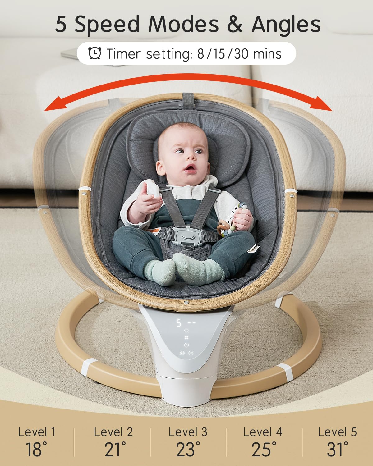 Baby Swings for Infants, Baby Swing for Newborns Boys Girls with 5 Swing Speeds Timing Function & Music, Portable Infant Swing
