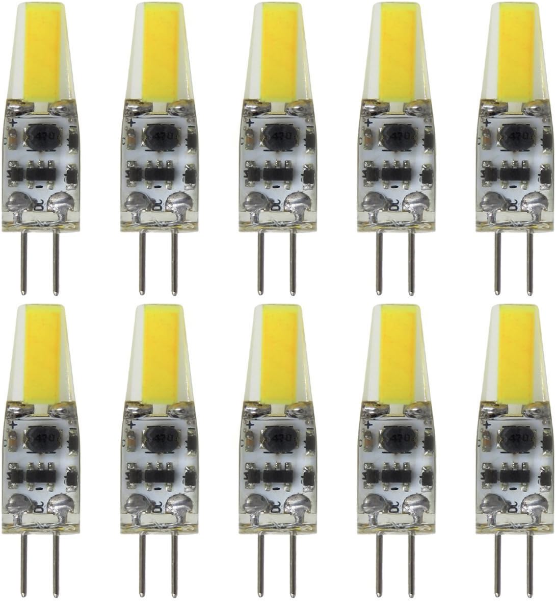 G4 Base Bi-Pin LED Bulb,12V-24V Dimmable 1.5W JC T4 Cob Lamp,Equivalent to 20W Halogen Bulbs,Replacement Boat RV Landscape Light Daylight White 6000K Pack 10
