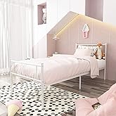 Weehom Kids Student Single Metal Bed Frame Twin Size with Unique Flower Design Sturdy Metal Frame Premium Steel Slat Support 