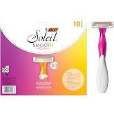 BIC Soleil 3 Colors Womens Disposable Razors, 3 Blades, 10-Pack Set | Colorful Handles, Smooth Shave Results, Ideal for On-the-Go Use, Blade Cover for Travel, Moisture Strip for Comfort