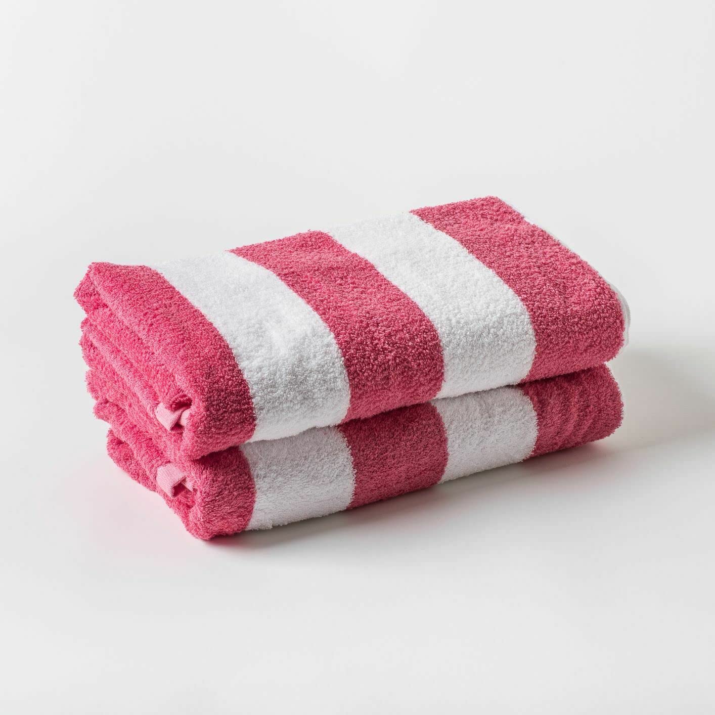 Vision Textiles Pool Towels Cabana Stripe Beach Towels, (75 x 145 cm) - 100% Cotton Large Pool Towels, Soft and Quick Dry Swim Towels (Pink, Pack of 2)