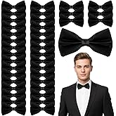 LIQWEI 40 Pcs Black Bow Ties for Men, Pre-Tied Formal Satin Bowtie Solid Tuxedo Adjustable Clip On Bow Neck Band for Men Costume Wedding Celebration Party