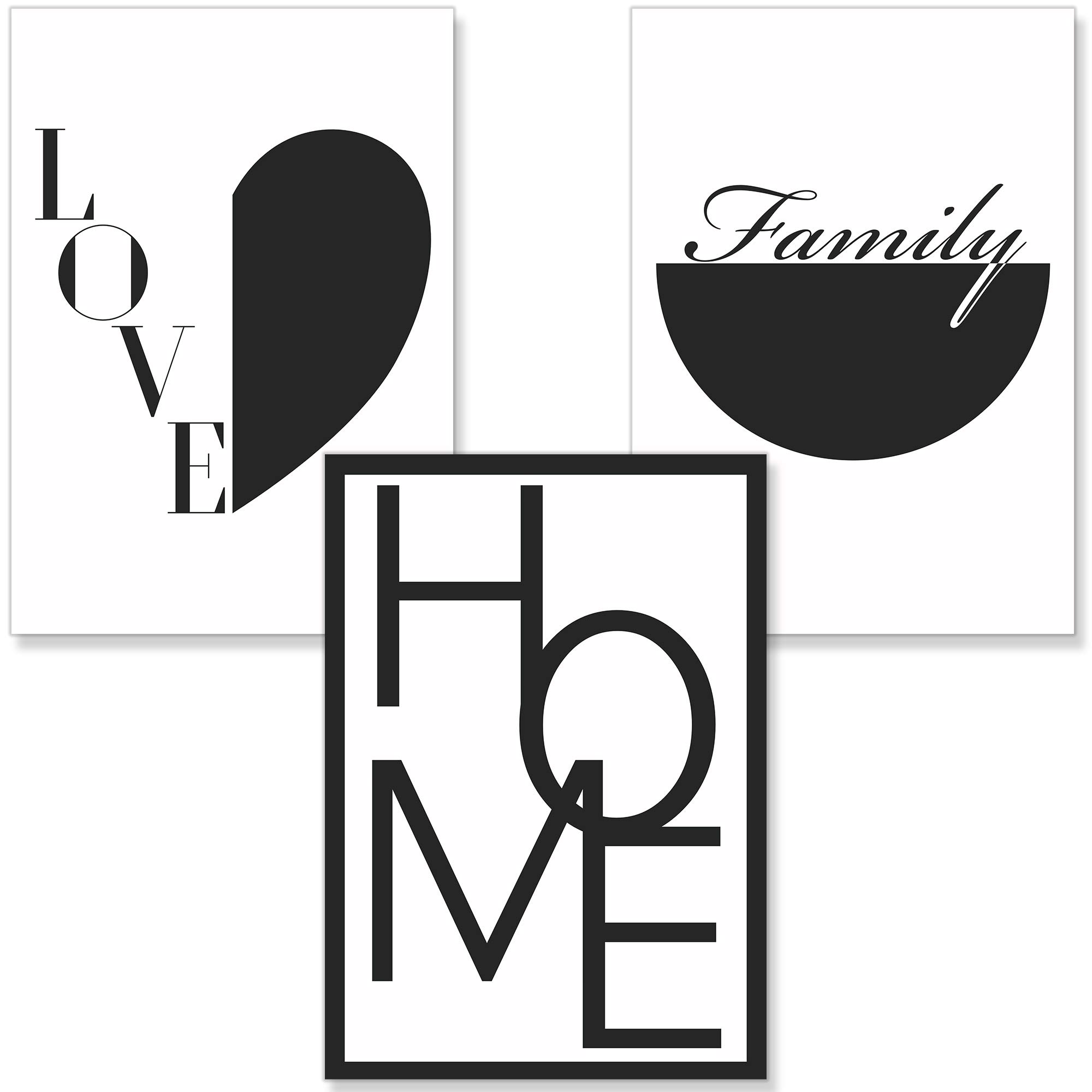 PREMYO Wall Art for Living Room Decoration - Pictures for Bedroom Walls - Black and White Prints Love Home A4 Size