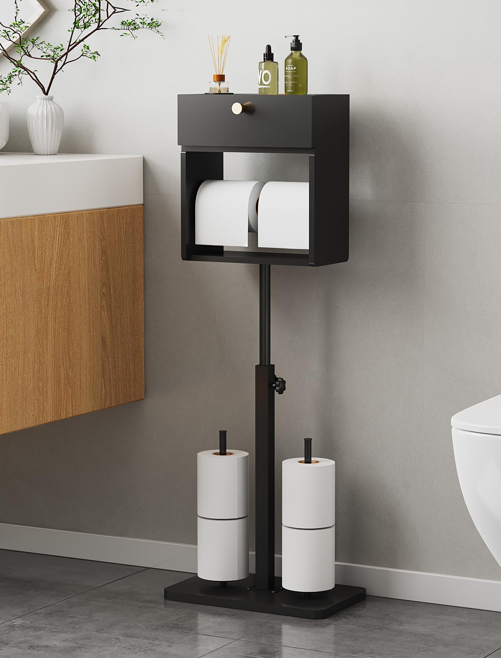 NiHome Freestanding Toilet Paper Holder with Adjustable Height, Large ...