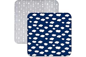 BILOBAN Square Playard/Playpen Fitted Sheets, Perfect for New Room2 / TotBloc Portable Playard, 2 Pack, Ultra Soft Microfiber, Fitted Playpen Sheet, Navy Cloud and Grey Arrow