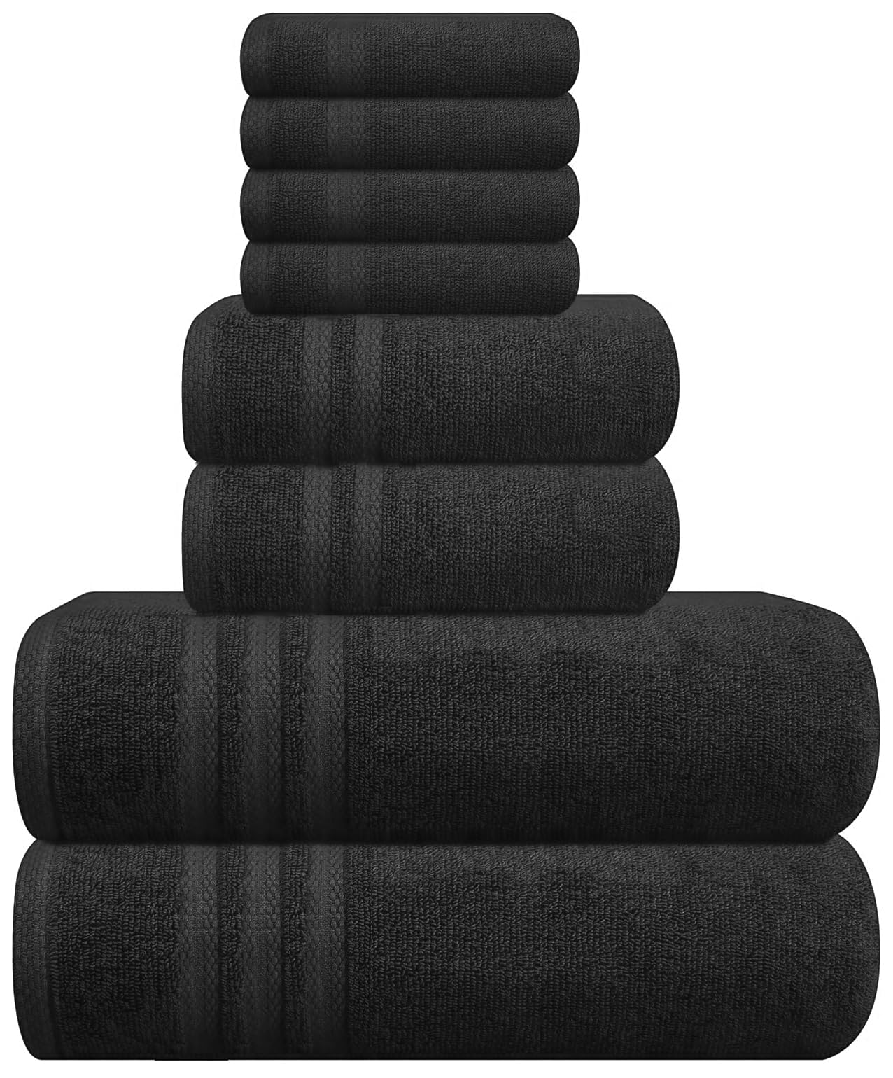 WovenWonder 8 Piece Bale Towel Set 100% Egyptian Cotton 2 Bath Towels, 2 Hand Towels, 4 Face Towels Super Soft Quick Absorbent Hotel Spa Bathroom Towels (Black)