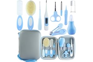 VZAYQUPXY Baby Grooming Kit, Baby Essentials for Newborns, Portable Baby Care Kit, Contains Baby Nail Clippers, Baby Comb, Baby Brush, Baby Ear Wax Removal Tool and More (10 in 1) (Blue)
