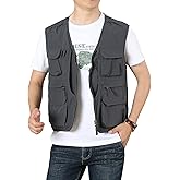 Flygo Men's Utility Cargo Vest Outdoor Fishing Safari Travel Work Photo Vest with Pockets