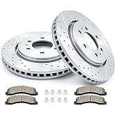 Acinoparts Front Brake Kit for 2010-2014 F-150 (6 Lug Models ONLY) | 2015-2020 F-150 2010-2021 Ford Expedition Lincoln Navigator Drilled &amp; Slotted Rotors Ceramic Brake Pads