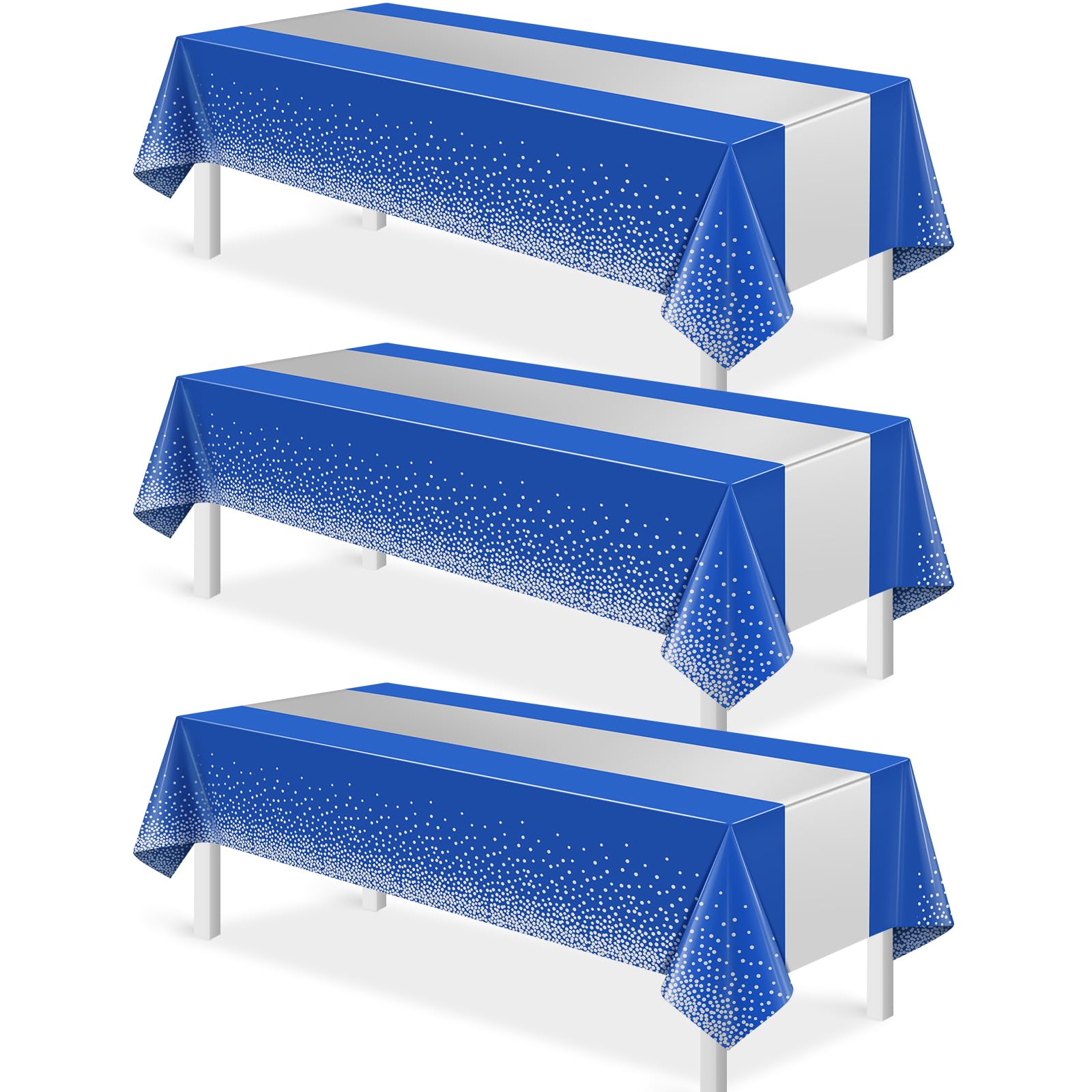 Photo 1 of 3Pcs Blue and Silver Tablecloth Party Decorations,Plastic Royal Blue Table Cloth Printed Silver Table Runner Disposable Rectangle Tables Cover for Anniversary Wedding Graduation 2025 Party,54x108 Inch