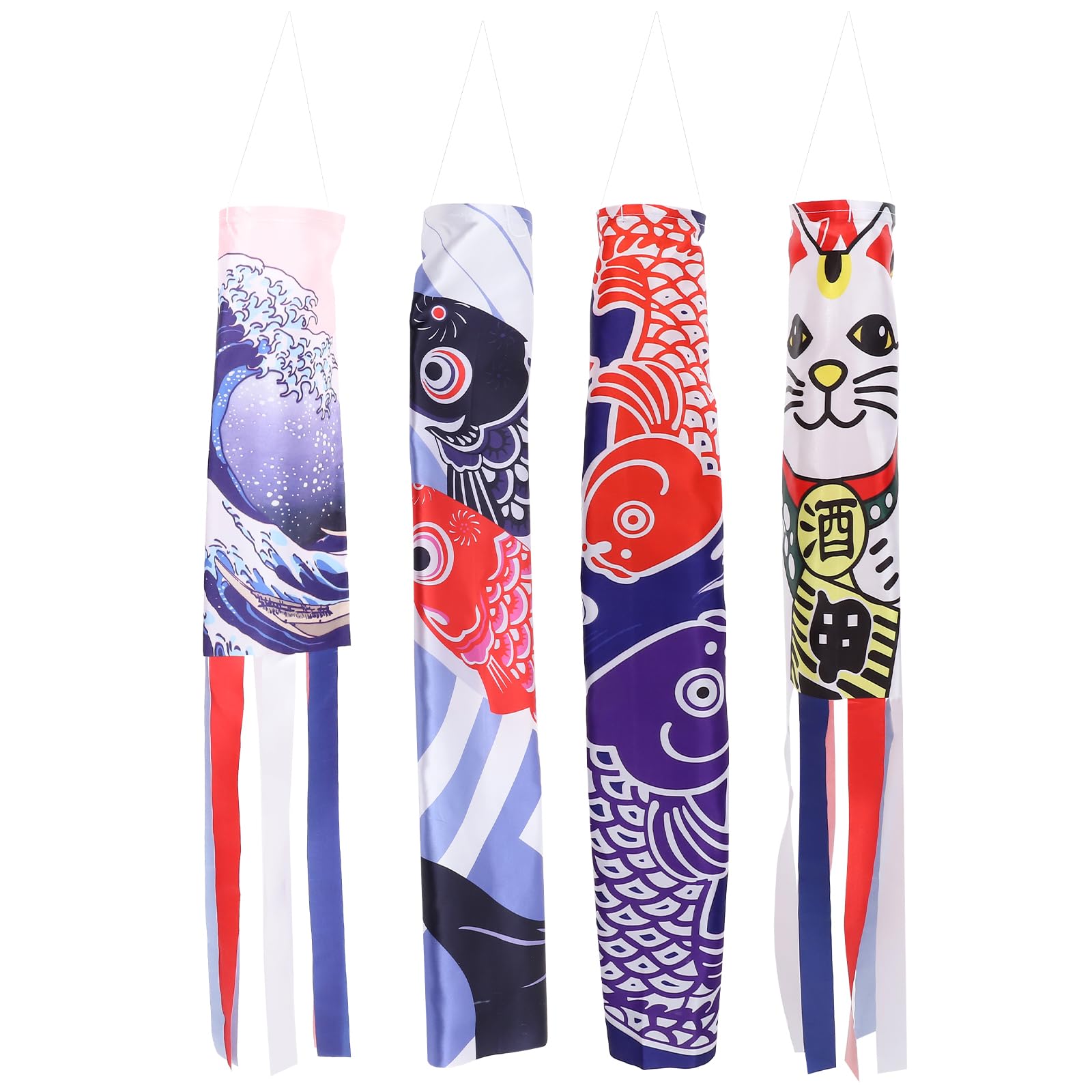 ABOOFAN 4pcs Carp Streamer Japandi Decor Flags Outdoor Flags Fish Flag Fish Wind Streamer Rainbow Fish Windsock Japanese Restaurant Flag Outdoor Windsock Hanging Windsock Animal