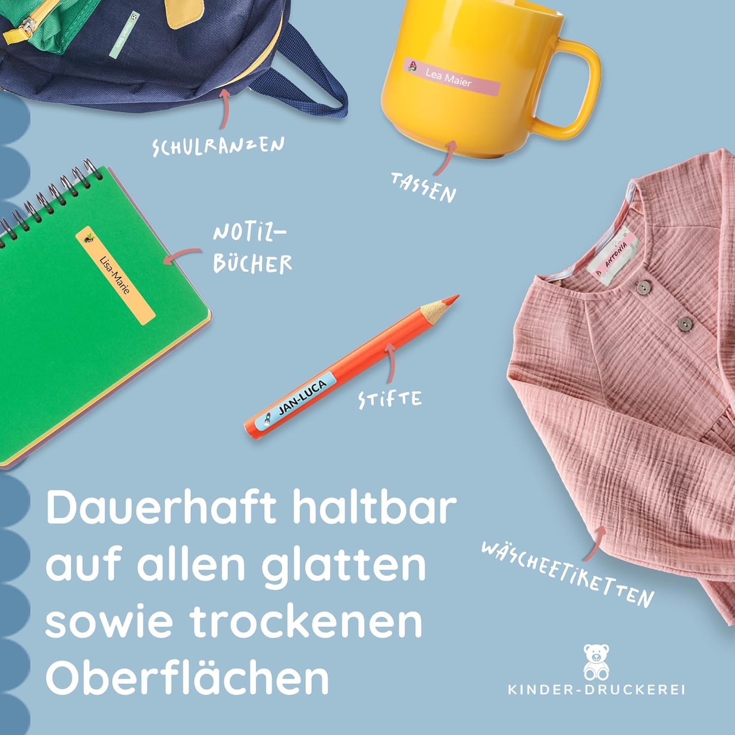 260 Stück personalisierte Namensaufkleber Set-Bögen Mini/Mittel/Groß - Spülmaschine geeignet/Wasserfest/Kratzfest für Innen und Außen (Blau, Set 260 Stück, Malik Demir-Auto) 5