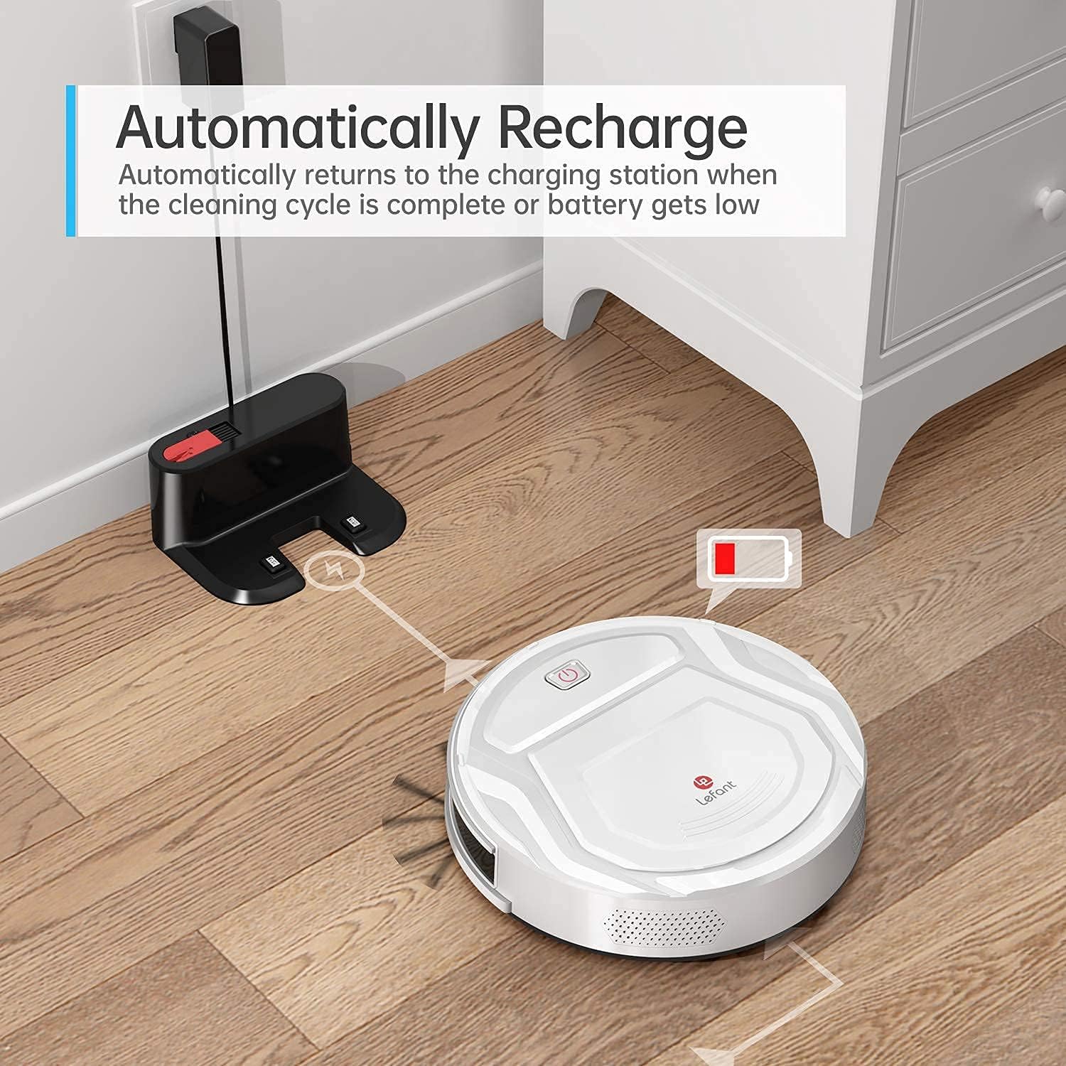 Lefant M210 Robot Vacuum Cleaner, 1800Pa Strong Suction, Slim, Quiet, Automatic Self-Charging Robotic Vacuum, Wi-Fi/App/Alexa/Remote Control, Ideal for Pet Hair Hard Floor and Low Pile Carpet -