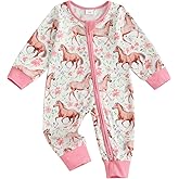 LZUBCPY Baby Girl Fall Clothes Goose/Horse Romper Zipper Jumpsuit Boho Long Sleeve Bodysuit Cute Newborn Going Home Outfit