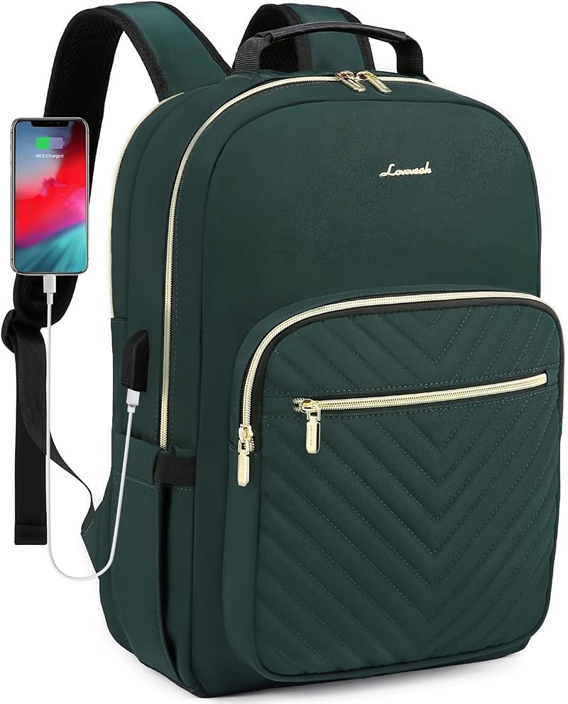 LOVEVOOK 17.3 Inch Laptop Backpack Women USB Port Water Resistant Deepgreen
