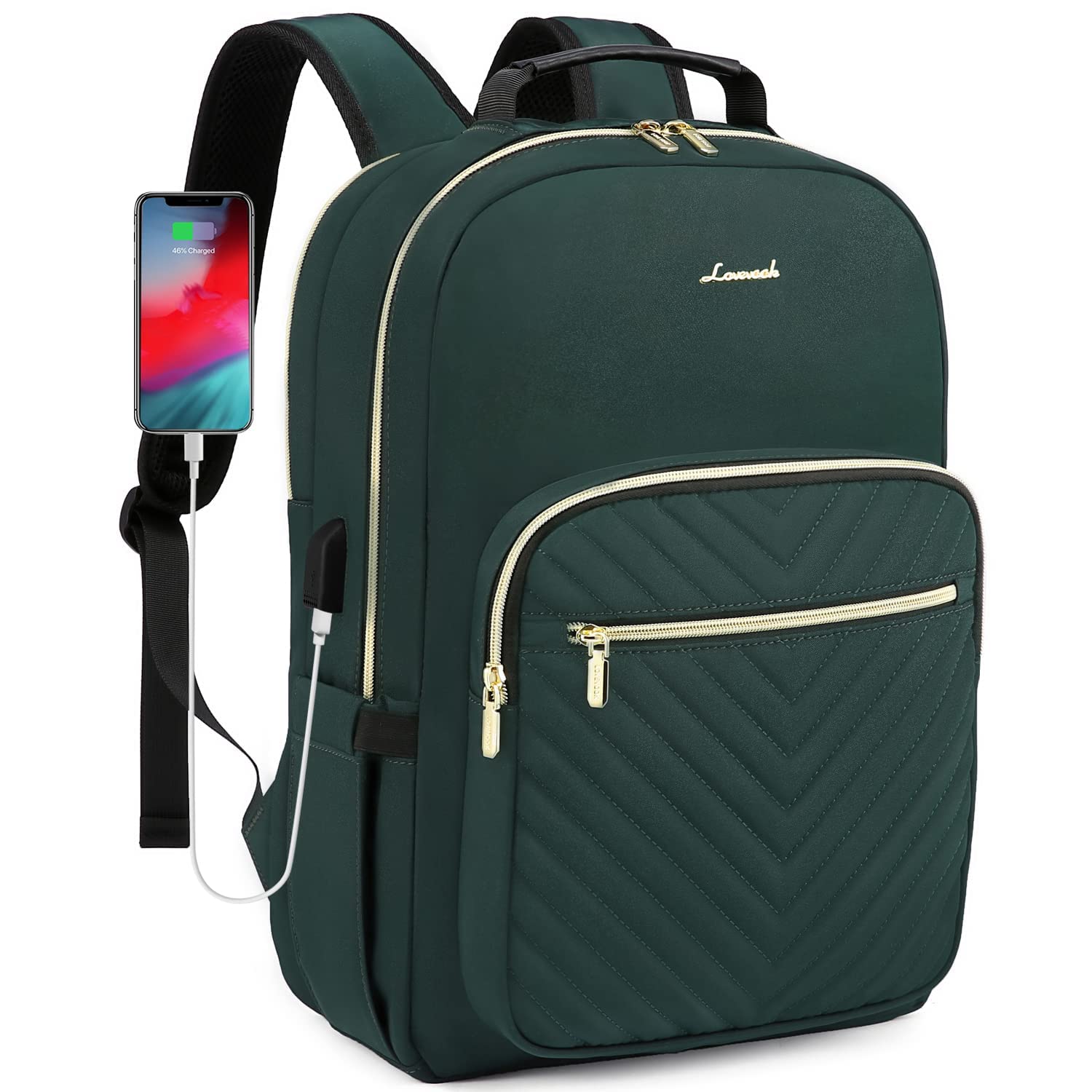 LOVEVOOK Laptop Backpack for Women 15.6 Inch, Womens Backpacks for Work Business Travel School College With USB Port, Lightweight Back Pack Computer Rucksack-Deepgreen