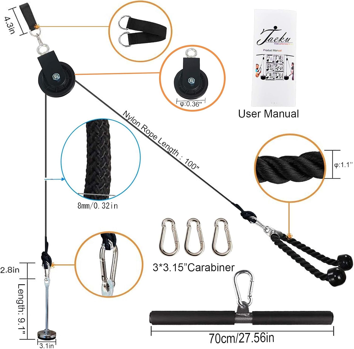 Taeku LAT Pulley System for Home Gym, Strength Training Fitness Equipment Cable Machine for Triceps Biceps - Image 3