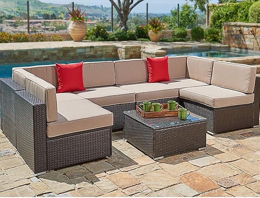 Amazon Com Suncrown Outdoor Patio Furniture 7 Piece Wicker Sofa