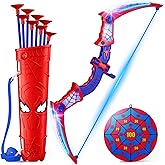 Spider Toys for Boys Age 3-4 4-6 6-8 8-12, Kids Toy BowArrow Shooting Set with Red & Blue LED Lights, Spider Quiver & Web Target, 8 Suction Cup Arrows, Toys Gifts for 3 4 5 6 7 8 9 10 12 Year Old Boys