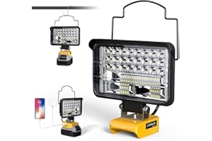 LIVOWALNY Cordless LED Work Light Compatible with Dewalt, 78W 7800LM 5" 20V Battery Flashlights with USB & Type-C & Low Voltage Protection & 140° Pivoting Head for Emergency, Outdoors & Job Site Light