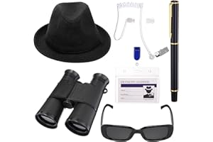 Xtinmee 6 Pieces Detective Costume Accessories Set Detective Kit for Men Gangster Hat with Sunglasses Earplugs Secret Agent Cosplay Gear for Role Play Costume Outfit Dress up Party Supplies Accessory