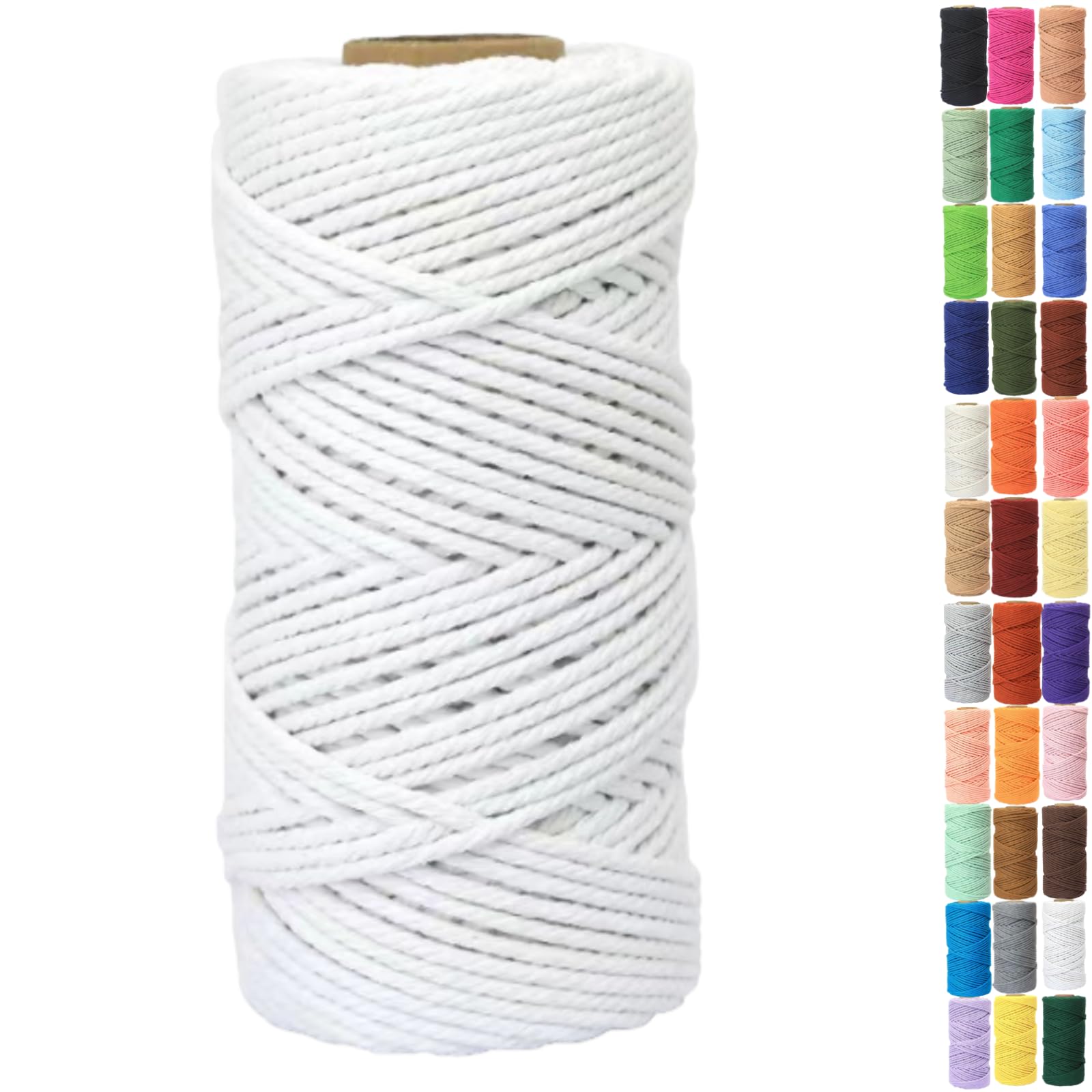 Binwat Macrame Cord Thick Natural Cotton Cord DIY Crafts Yarn Thread Twisted Spool Twine String Cotton Rope for Wall Hanging,Plant Hangers,Knitting,Decorative Projects 4mm x100m (White)