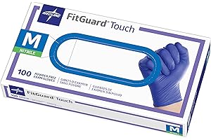 Medline FitGuard Touch Nitrile Exam Gloves, 100 Count, Medium, Powder Free, Disposable, Not Made with Natural Rubber Latex, Excellent Sense of Touch for Medical Tasks, Durable for Household Chores