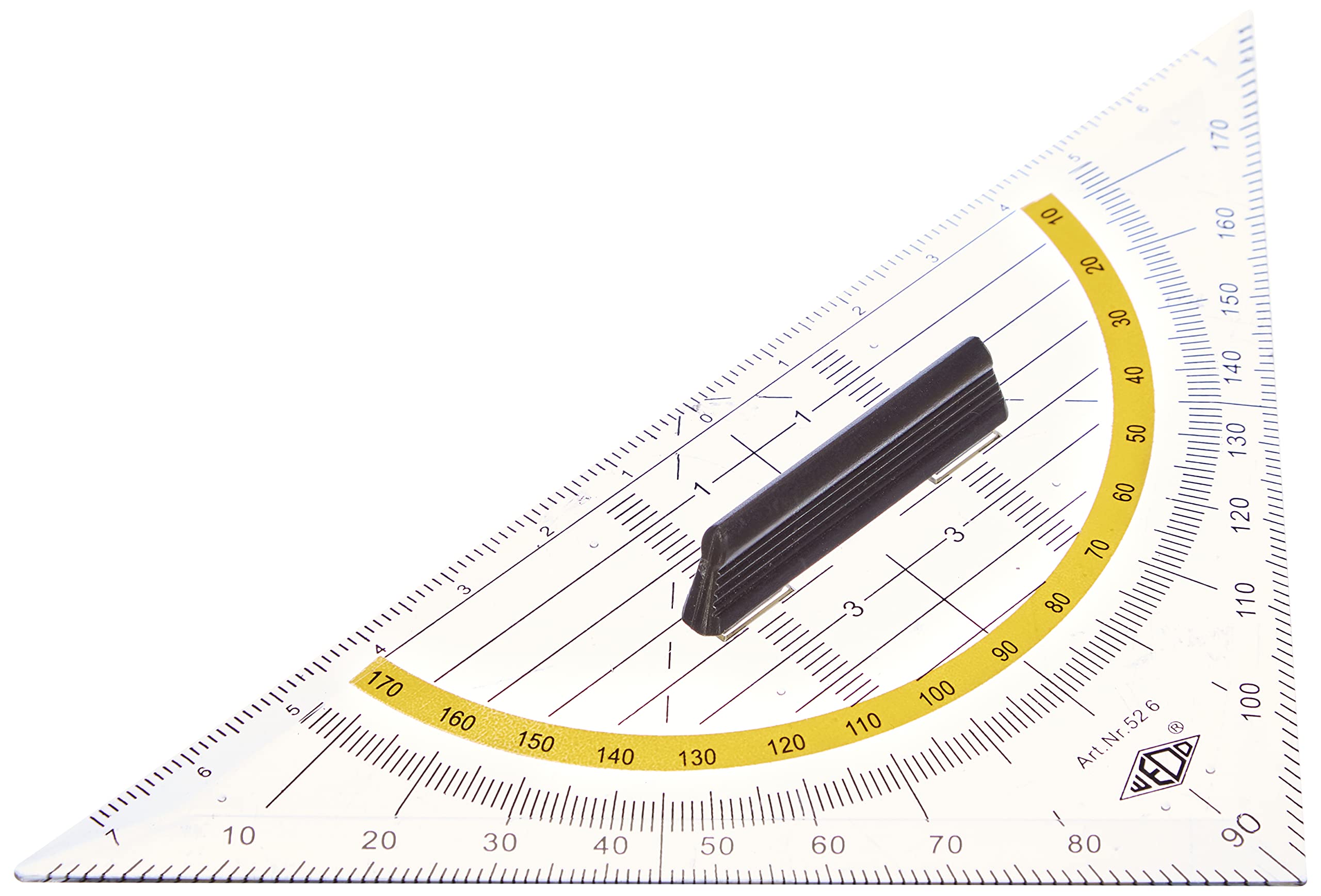 Wedo 526 Geometric Triangle 16 cm, Plastic, Removable Handle, Hypotenuse, Bevel, Raised Nubs, Transparent