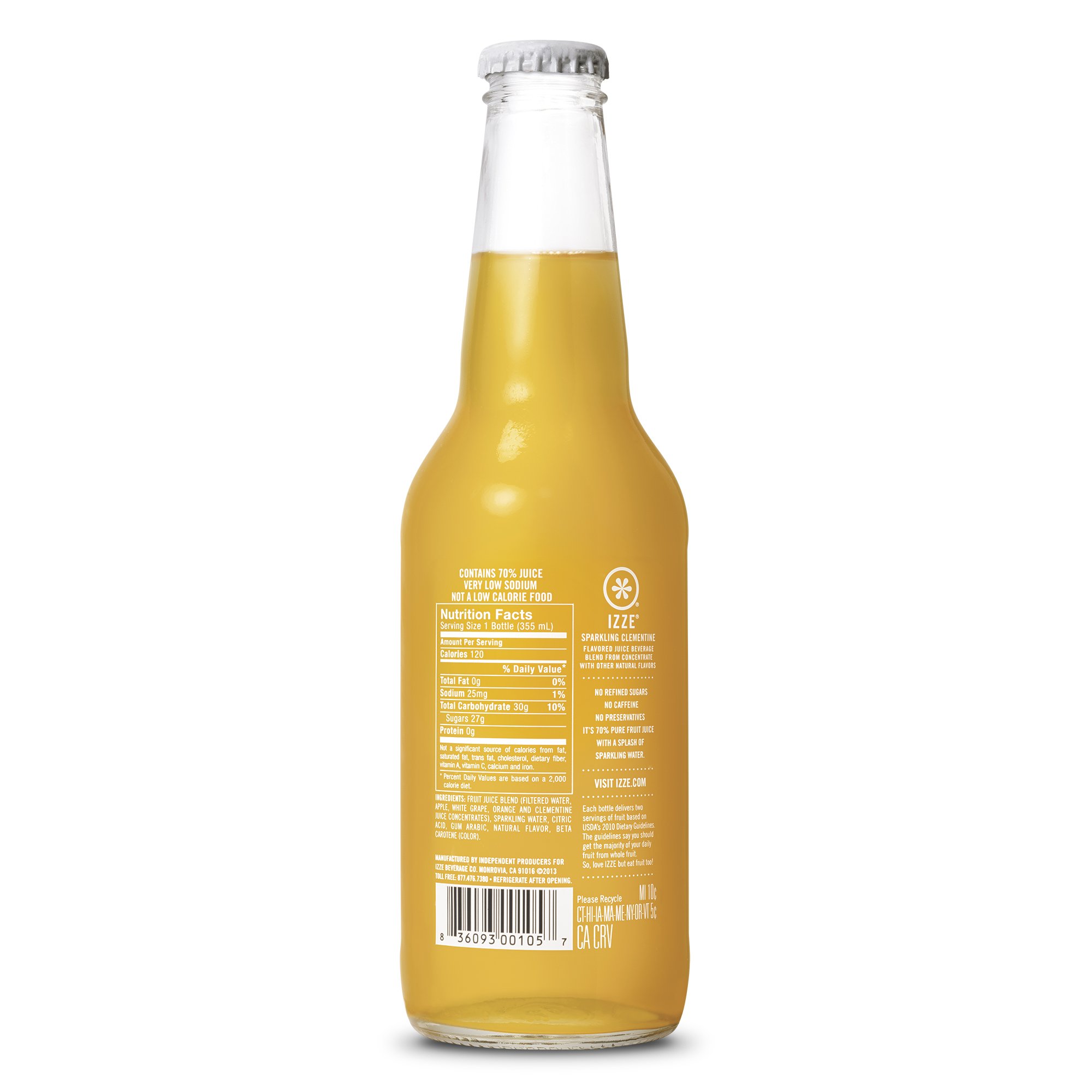 IZZE Sparkling Juice, Clementine, 12 oz Glass Bottles, 12 Count