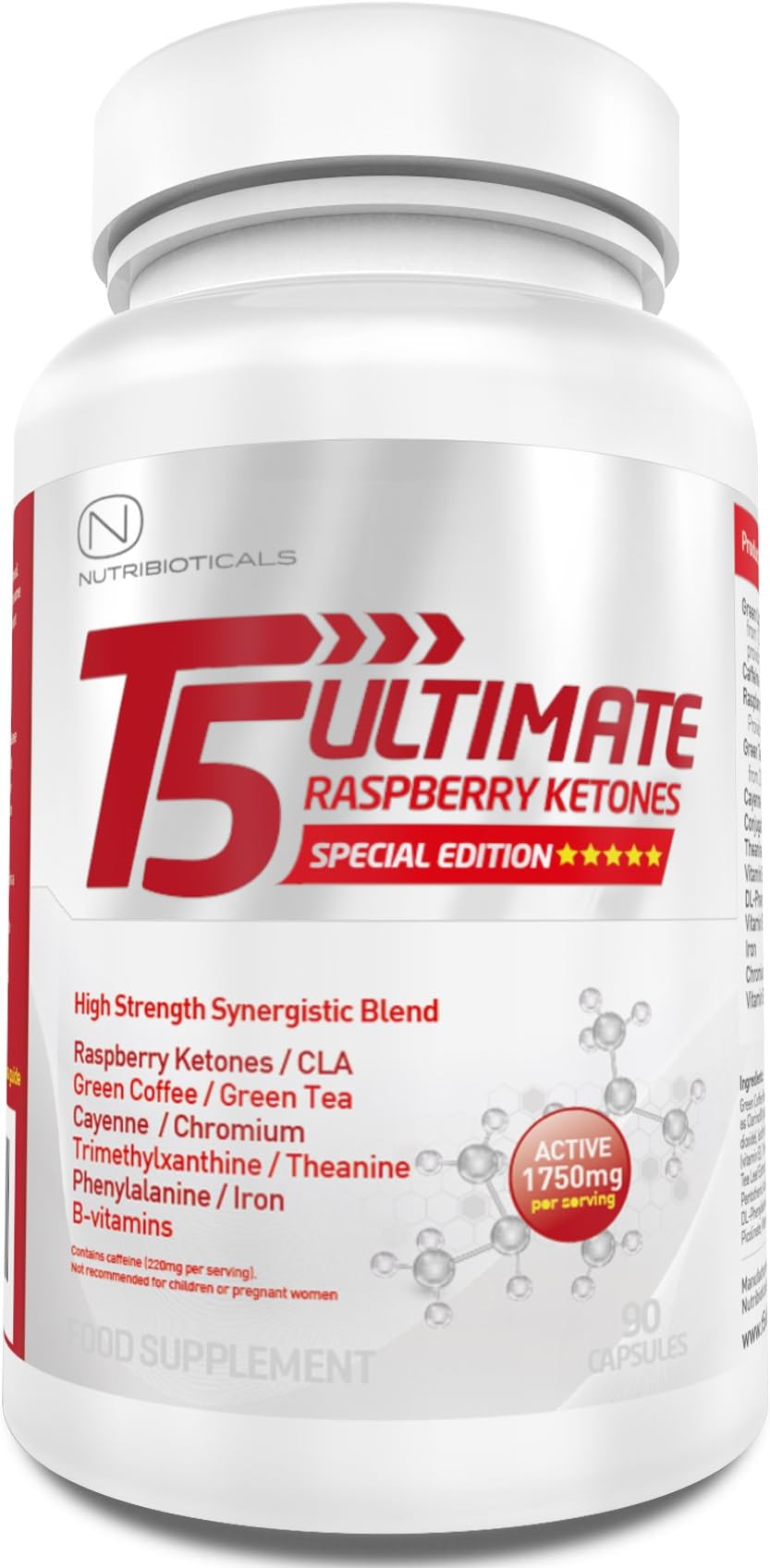 T5 Ultimate®| 1750mg Active per Serving | Advanced Formula with Green Coffee, Green Tea, CLA, Cayenne, Theanine, Chromium, Iron and More (Raspberry Ketones Edition)