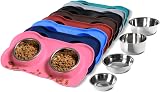 Hubulk Pet 2 Stainless Steel Bowls with No Spill Silicone Mat Pink S view 8