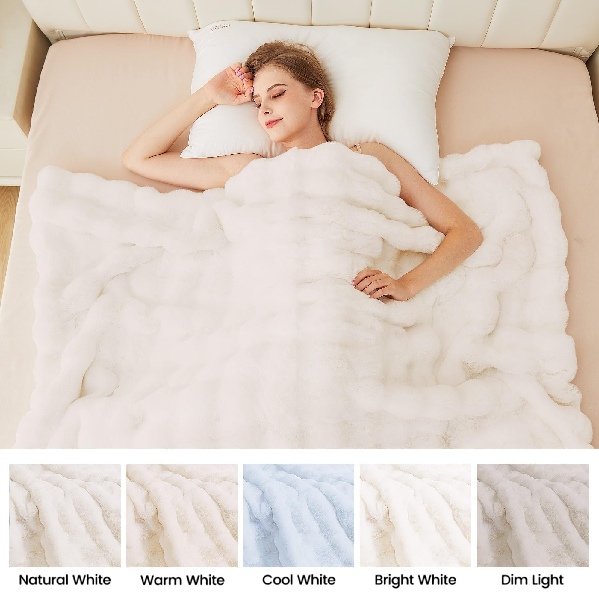 ORINOVA Flauschige Decke Beige 130x150 cm Kunstfell Kuscheldecke Flauschig Felldecke Warm Decken Plüschdecke Sofadecke Kuschelig Wohndecke Bett Fleecedecke 7