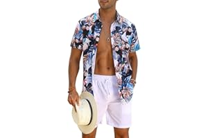 EISHOPEER Men's Flower Shirt Hawaiian Sets Casual Button Down Short Sleeve Shirt and Solid Quick Dry Beach Shorts S-3XL