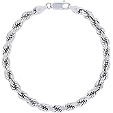 Nuragold 14k White Gold 5mm Rope Chain Diamond Cut Bracelet (7"-9") Italian Jewelry for Men & Women